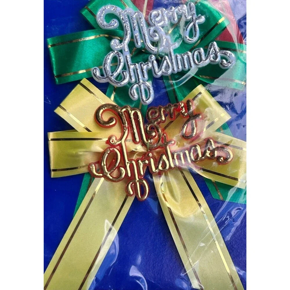 1970s Vintage Holiday Decoration Merry Christmas Bows, New Old Stock